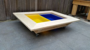 Verrijdbare zandbak steigerhout