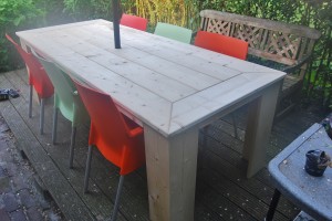 Tafel nieuw steigerhout, tafelblad in verstek